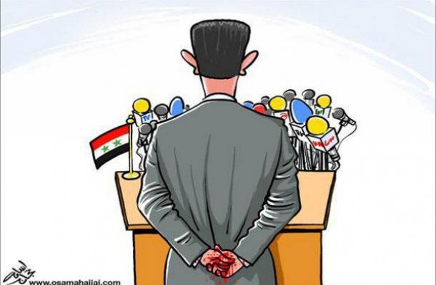 بشار الأسد ويده مطلخة بدم الشهداء